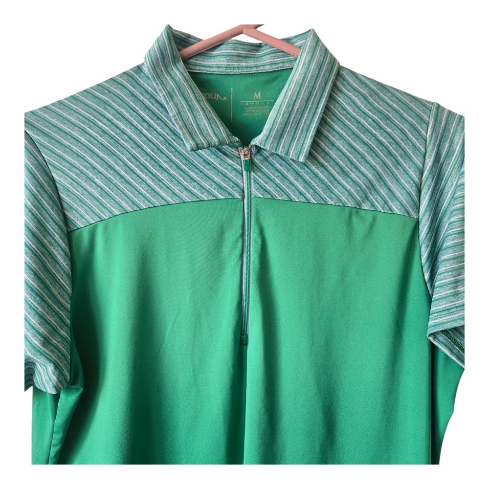 Antigua Womens M Green Striped Quarter Zip Golf Polo Shirt Moab Golf Club